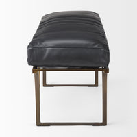 Mercana Jessie 55L x 16W Black Leather Seat With Gold Metal Base Accent Bench