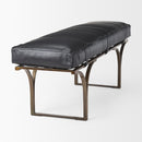 Mercana Jessie 55L x 16W Black Leather Seat With Gold Metal Base Accent Bench