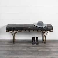 Mercana Jessie 55L x 16W Black Leather Seat With Gold Metal Base Accent Bench