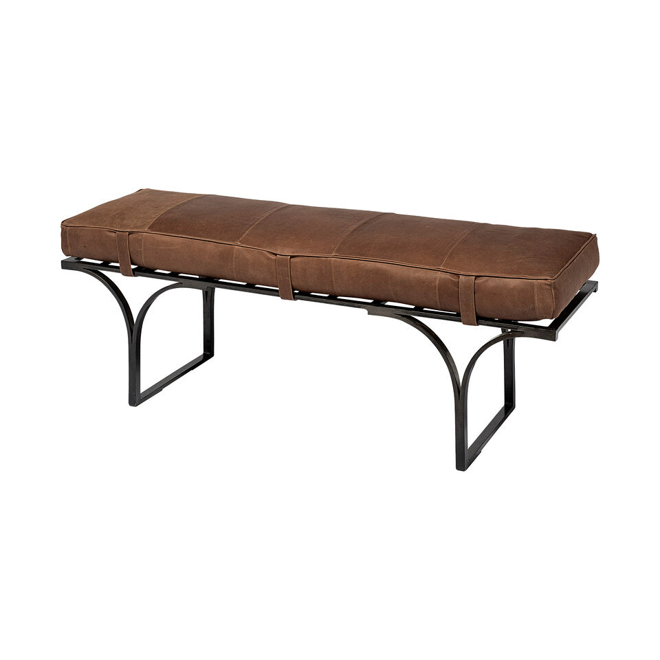 Mercana Jessie 55L x 16W Black Leather Seat With Gold Metal Base Accent Bench