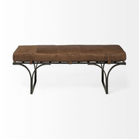 Mercana Jessie 55L x 16W Black Leather Seat With Gold Metal Base Accent Bench