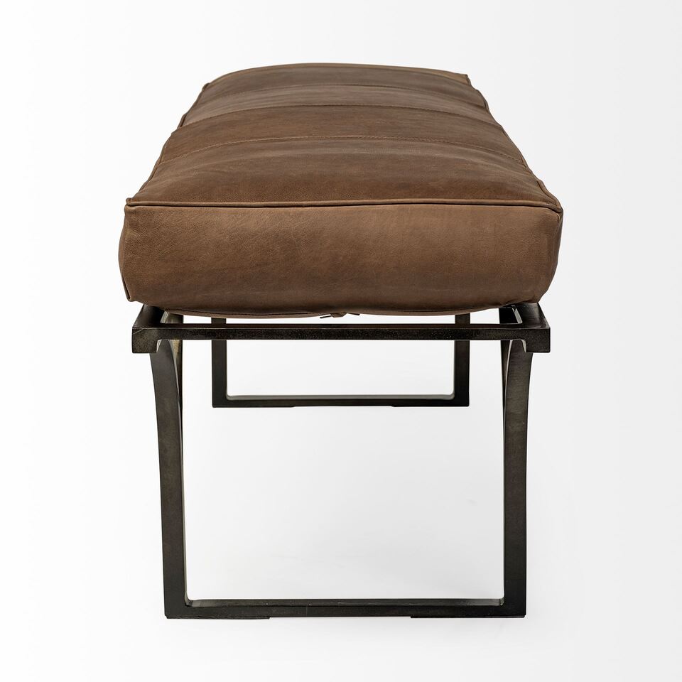 Mercana Jessie 55L x 16W Black Leather Seat With Gold Metal Base Accent Bench