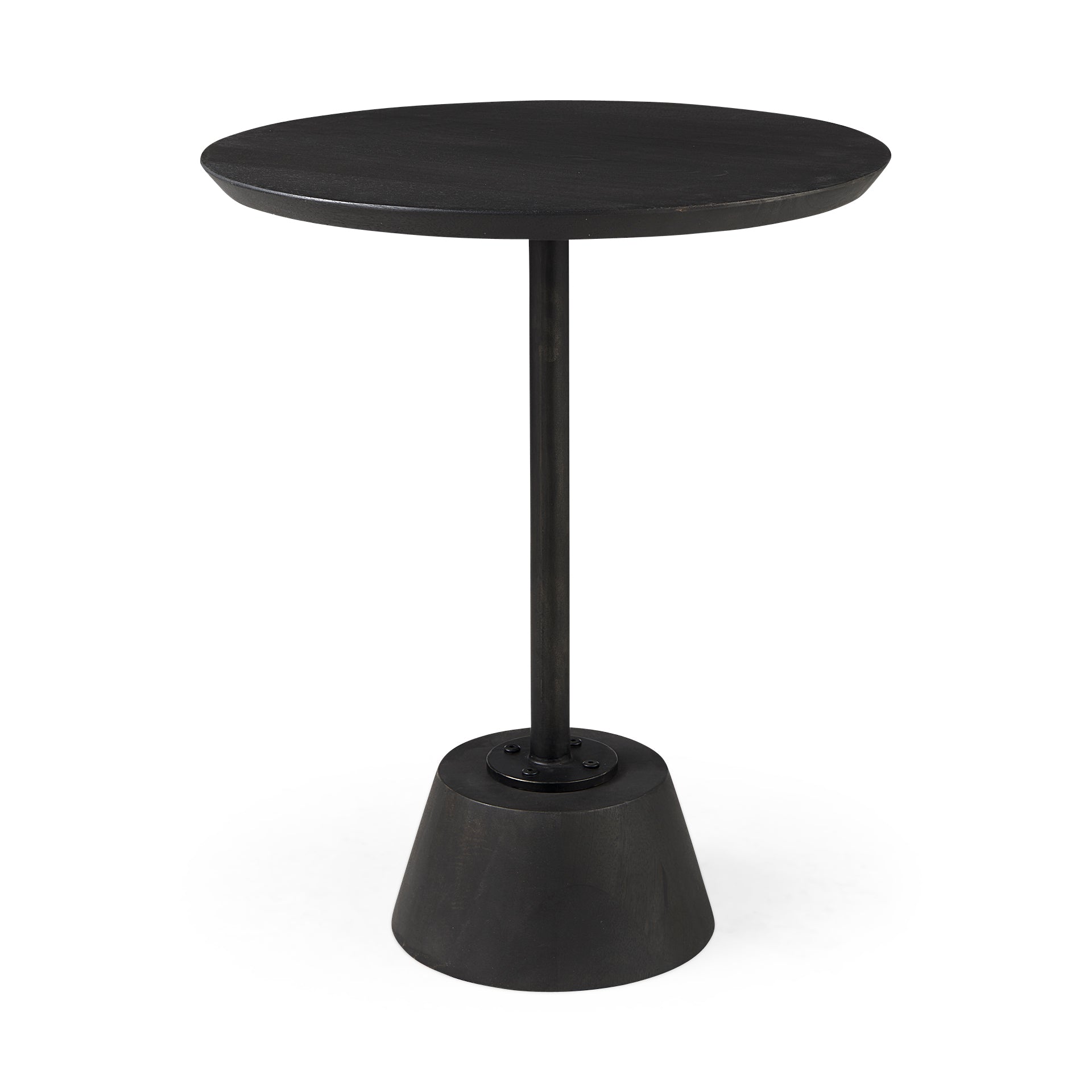 Mercana Maxwell 20" Round Dark Brown Wood With Black Metal Pedestal Side Table