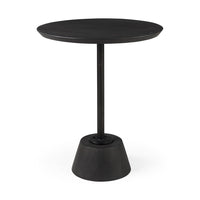 Mercana Maxwell 20" Round Dark Brown Wood With Black Metal Pedestal Side Table