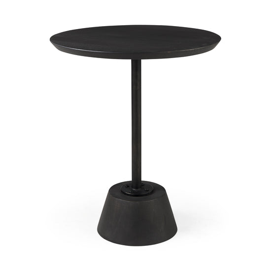 Mercana Maxwell 20" Round Dark Brown Wood With Black Metal Pedestal Side Table