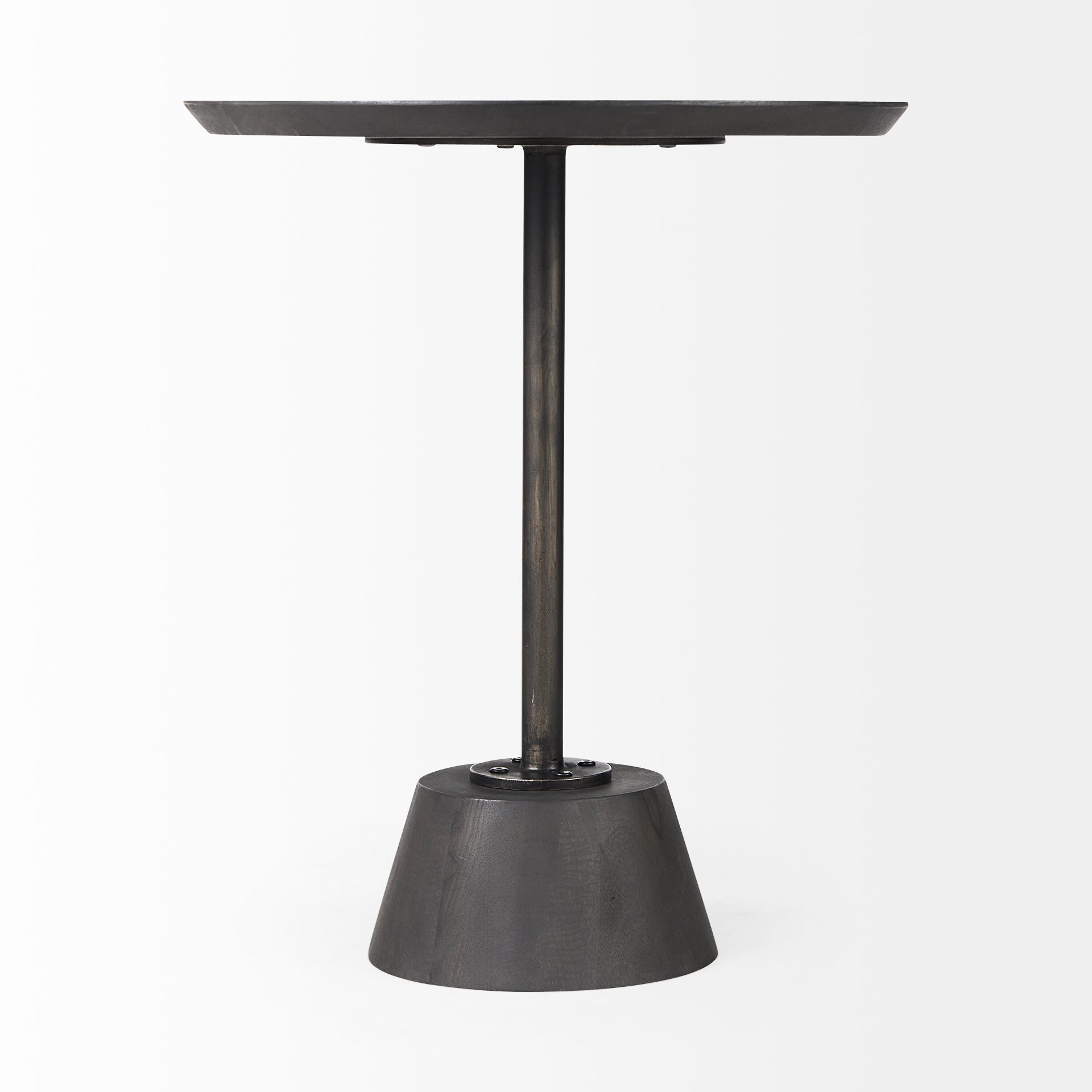 Mercana Maxwell 20" Round Dark Brown Wood With Black Metal Pedestal Side Table