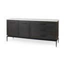 Mercana Divina Black-Brown Wood with White Marble Top and Black Metal Base Sideboard