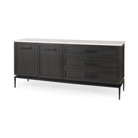 Mercana Divina Black-Brown Wood with White Marble Top and Black Metal Base Sideboard