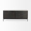 Mercana Divina Black-Brown Wood with White Marble Top and Black Metal Base Sideboard