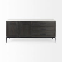 Mercana Divina Black-Brown Wood with White Marble Top and Black Metal Base Sideboard