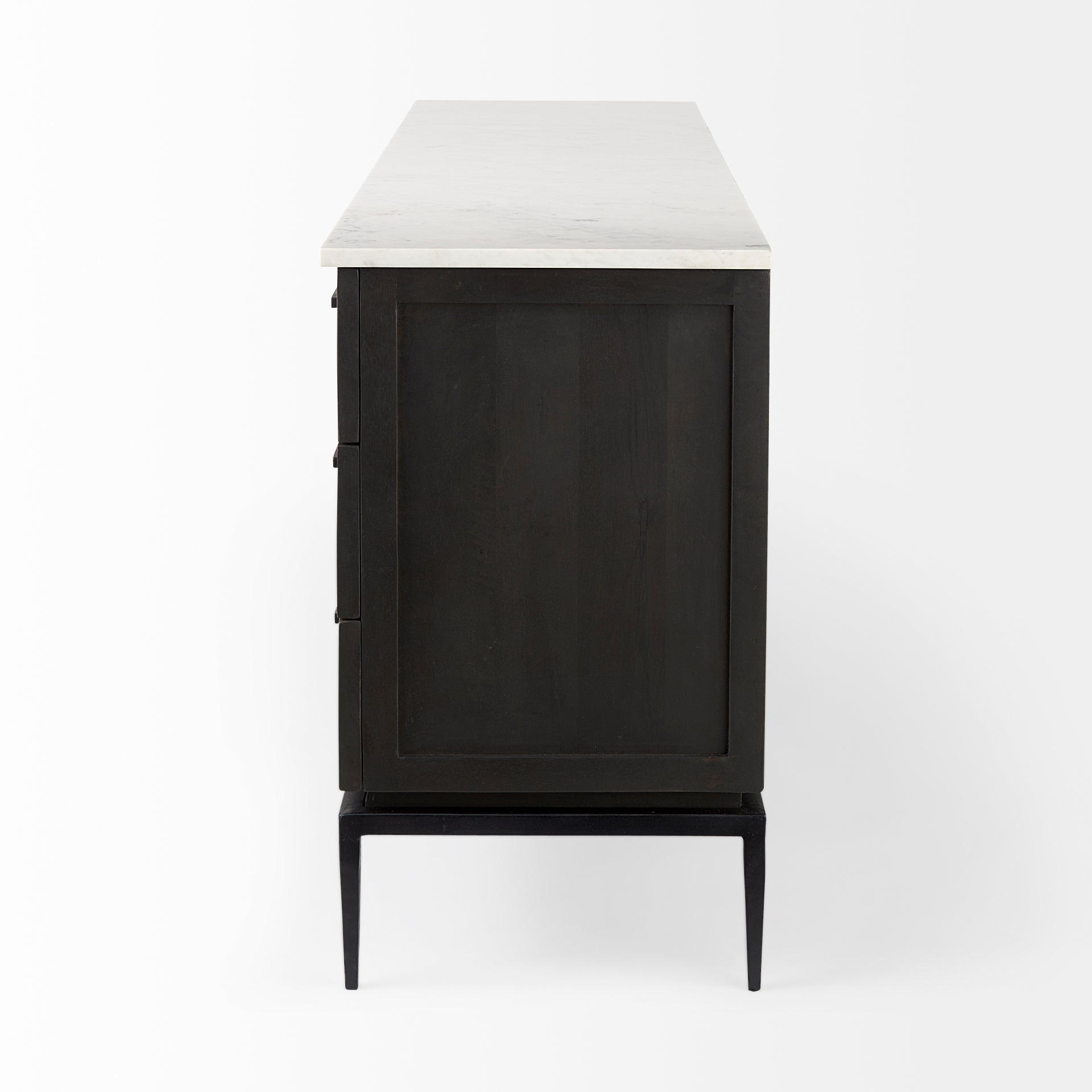 Mercana Divina Black-Brown Wood with White Marble Top and Black Metal Base Sideboard