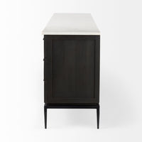 Mercana Divina Black-Brown Wood with White Marble Top and Black Metal Base Sideboard