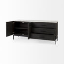 Mercana Divina Black-Brown Wood with White Marble Top and Black Metal Base Sideboard