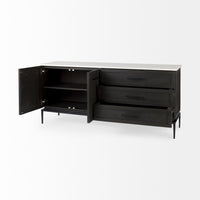 Mercana Divina Black-Brown Wood with White Marble Top and Black Metal Base Sideboard