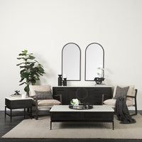 Mercana Divina Black-Brown Wood with White Marble Top and Black Metal Base Sideboard