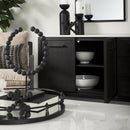 Mercana Divina Black-Brown Wood with White Marble Top and Black Metal Base Sideboard