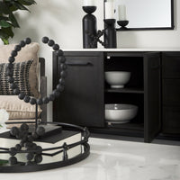 Mercana Divina Black-Brown Wood with White Marble Top and Black Metal Base Sideboard
