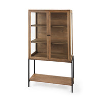 Mercana Arelius Light Brown Wood with Black Metal Base Display Cabinet