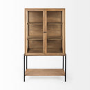 Mercana Arelius Light Brown Wood with Black Metal Base Display Cabinet