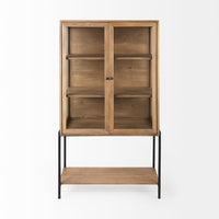 Mercana Arelius Light Brown Wood with Black Metal Base Display Cabinet