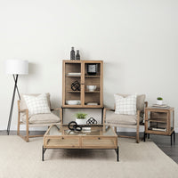 Mercana Arelius Light Brown Wood with Black Metal Base Display Cabinet