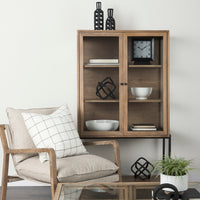 Mercana Arelius Light Brown Wood with Black Metal Base Display Cabinet