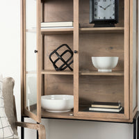 Mercana Arelius Light Brown Wood with Black Metal Base Display Cabinet