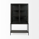 Mercana Arelius Light Brown Wood with Black Metal Base Display Cabinet