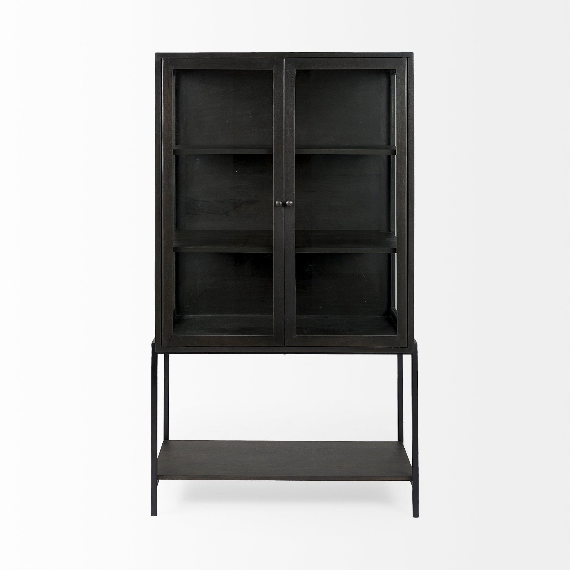 Mercana Arelius Light Brown Wood with Black Metal Base Display Cabinet