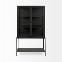 Mercana Arelius Light Brown Wood with Black Metal Base Display Cabinet