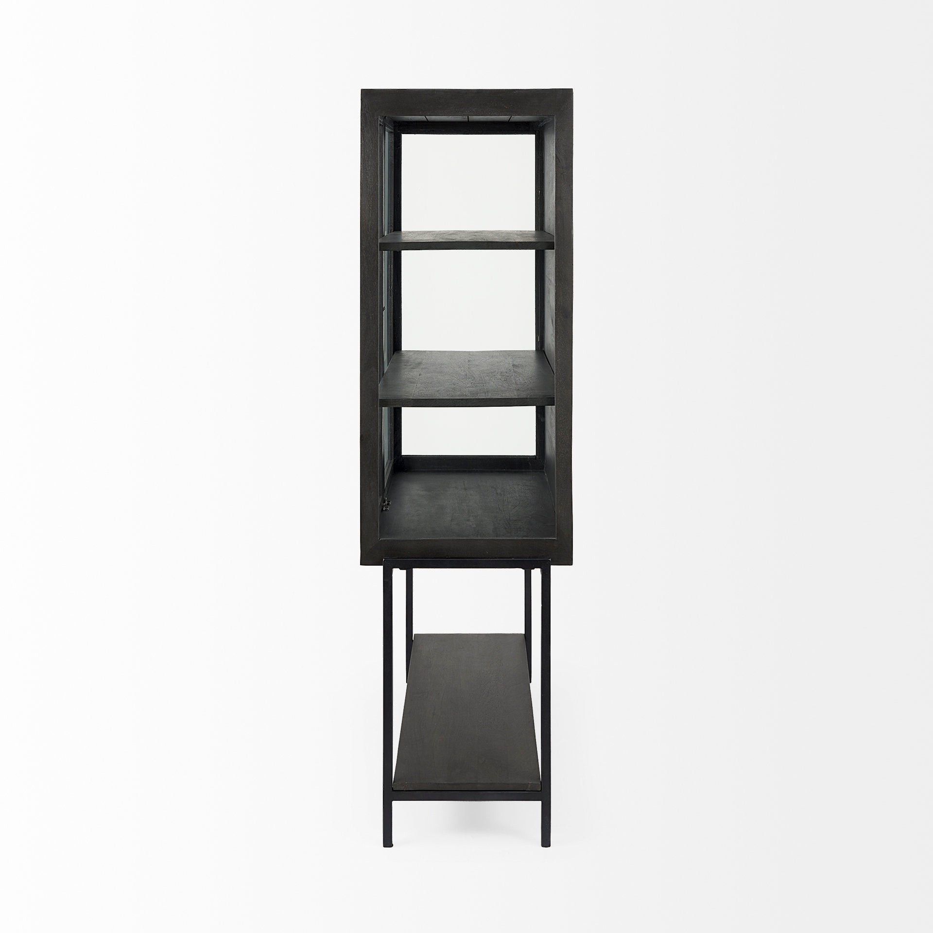 Mercana Arelius Light Brown Wood with Black Metal Base Display Cabinet