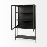 Mercana Arelius Light Brown Wood with Black Metal Base Display Cabinet