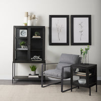 Mercana Arelius Light Brown Wood with Black Metal Base Display Cabinet