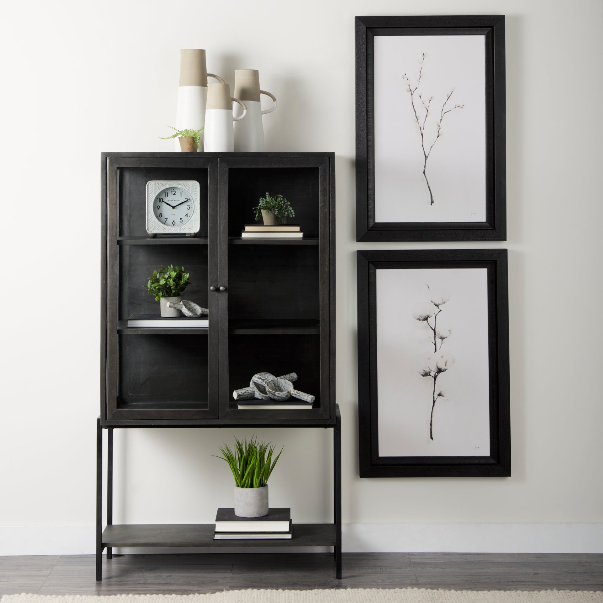 Mercana Arelius Light Brown Wood with Black Metal Base Display Cabinet