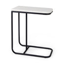 Mercana Kyra 12.0L x 20.0W x 23.0H White Marble Top with Black Iron Frame C-Shaped End and Side Table