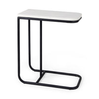 Mercana Kyra 12.0L x 20.0W x 23.0H White Marble Top with Black Iron Frame C-Shaped End and Side Table