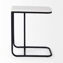 Mercana Kyra 12.0L x 20.0W x 23.0H White Marble Top with Black Iron Frame C-Shaped End and Side Table