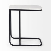 Mercana Kyra 12.0L x 20.0W x 23.0H White Marble Top with Black Iron Frame C-Shaped End and Side Table