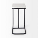 Mercana Kyra 12.0L x 20.0W x 23.0H White Marble Top with Black Iron Frame C-Shaped End and Side Table