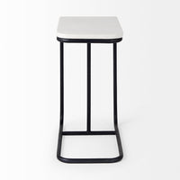 Mercana Kyra 12.0L x 20.0W x 23.0H White Marble Top with Black Iron Frame C-Shaped End and Side Table