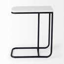 Mercana Kyra 12.0L x 20.0W x 23.0H White Marble Top with Black Iron Frame C-Shaped End and Side Table