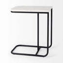 Mercana Kyra 12.0L x 20.0W x 23.0H White Marble Top with Black Iron Frame C-Shaped End and Side Table