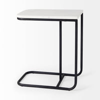 Mercana Kyra 12.0L x 20.0W x 23.0H White Marble Top with Black Iron Frame C-Shaped End and Side Table