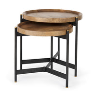 Mercana Marquisa (Set of 2) 22.5L x 22.5W x 20.8H Light Brown Wood With Black Metal Base Nesting Side Tables