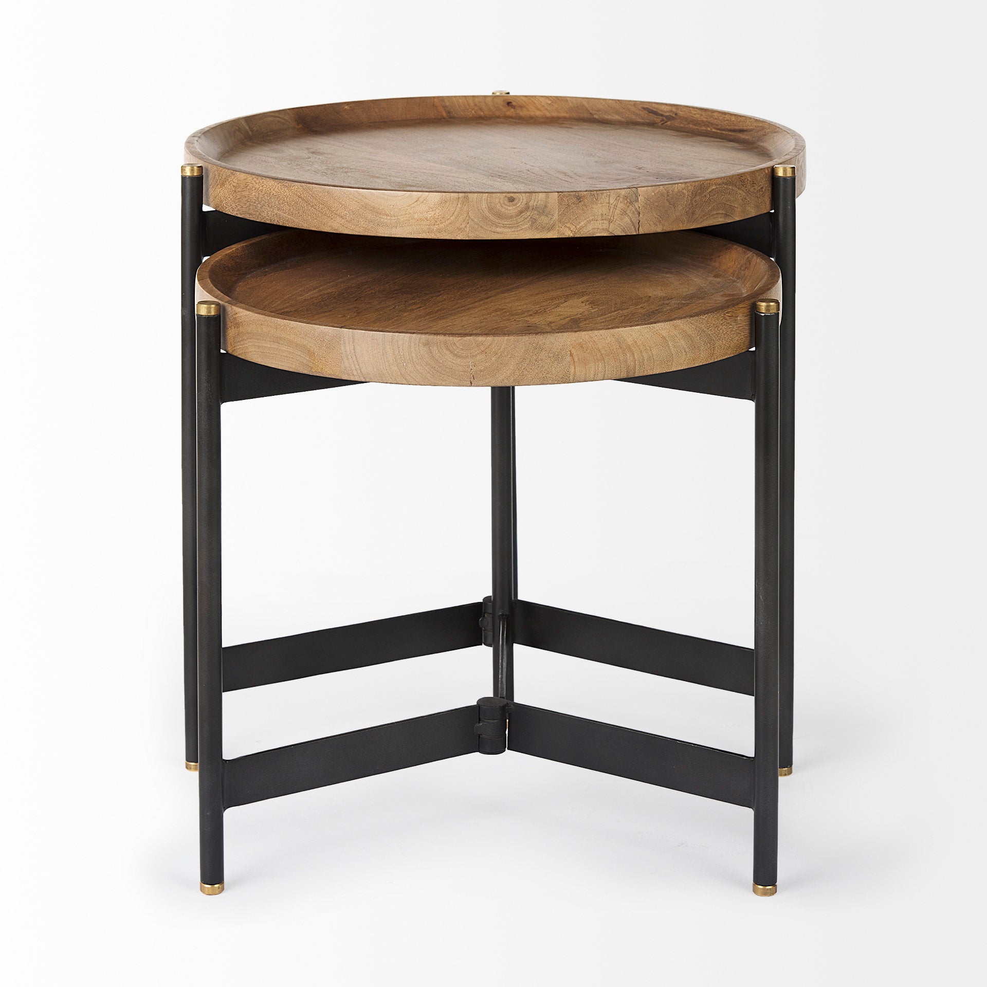 Mercana Marquisa (Set of 2) 22.5L x 22.5W x 20.8H Light Brown Wood With Black Metal Base Nesting Side Tables