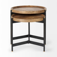 Mercana Marquisa (Set of 2) 22.5L x 22.5W x 20.8H Light Brown Wood With Black Metal Base Nesting Side Tables