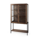 Mercana Arelius Medium Brown Wood with Black Metal Base Display Cabinet