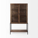 Mercana Arelius Medium Brown Wood with Black Metal Base Display Cabinet