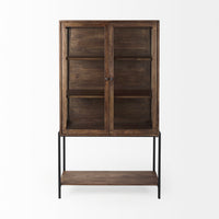 Mercana Arelius Medium Brown Wood with Black Metal Base Display Cabinet