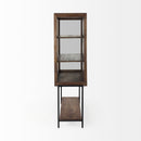 Mercana Arelius Medium Brown Wood with Black Metal Base Display Cabinet